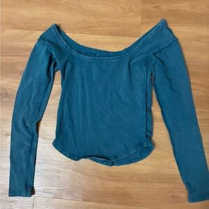 We The Free Off-Shoulder Long Sleeve Top - Teal Blue